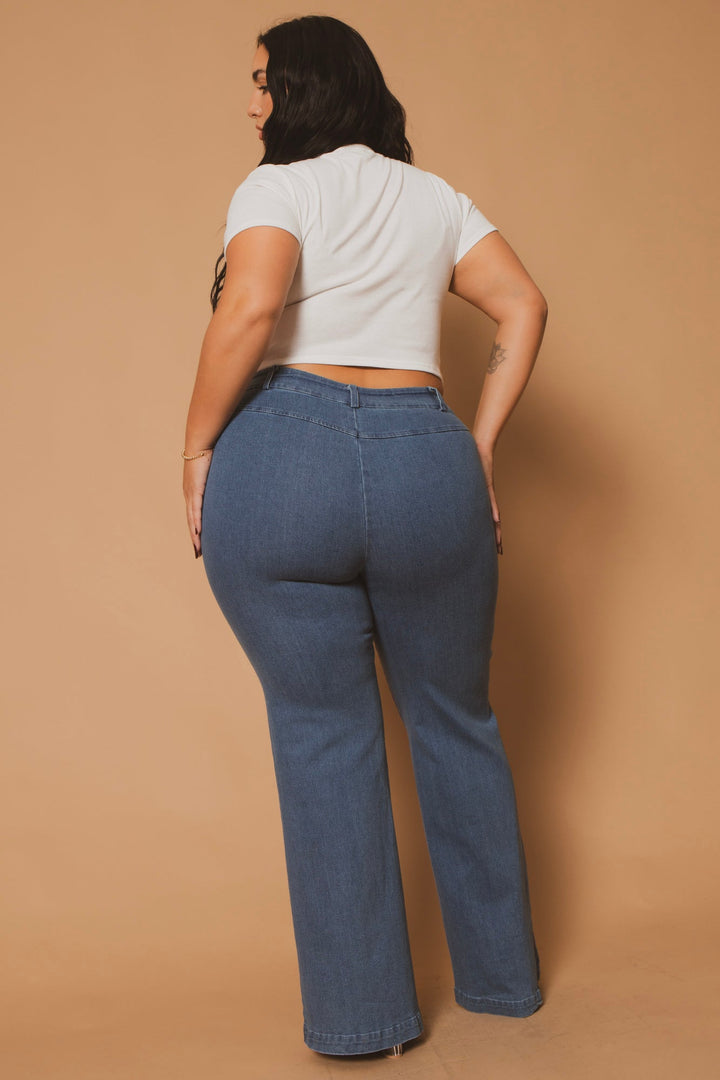 Blue Leopard Bottoms Plus Size Seamline Flare Pants - Light Wash