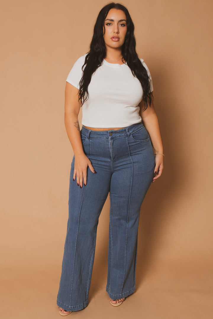 Blue Leopard Bottoms Plus Size Seamline Flare Pants - Light Wash