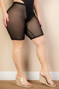 Capella Bottoms Plus Size Sheer Mesh Biker Shorts -Black