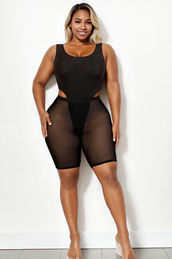 Capella Bottoms Plus Size Sheer Mesh Biker Shorts -Black