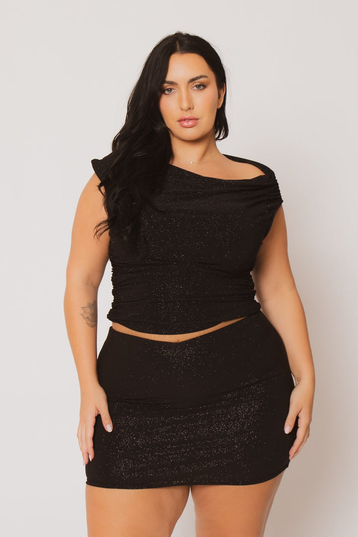 Blue Leopard Bottoms Plus Size Sparkle Nights Skort - Black