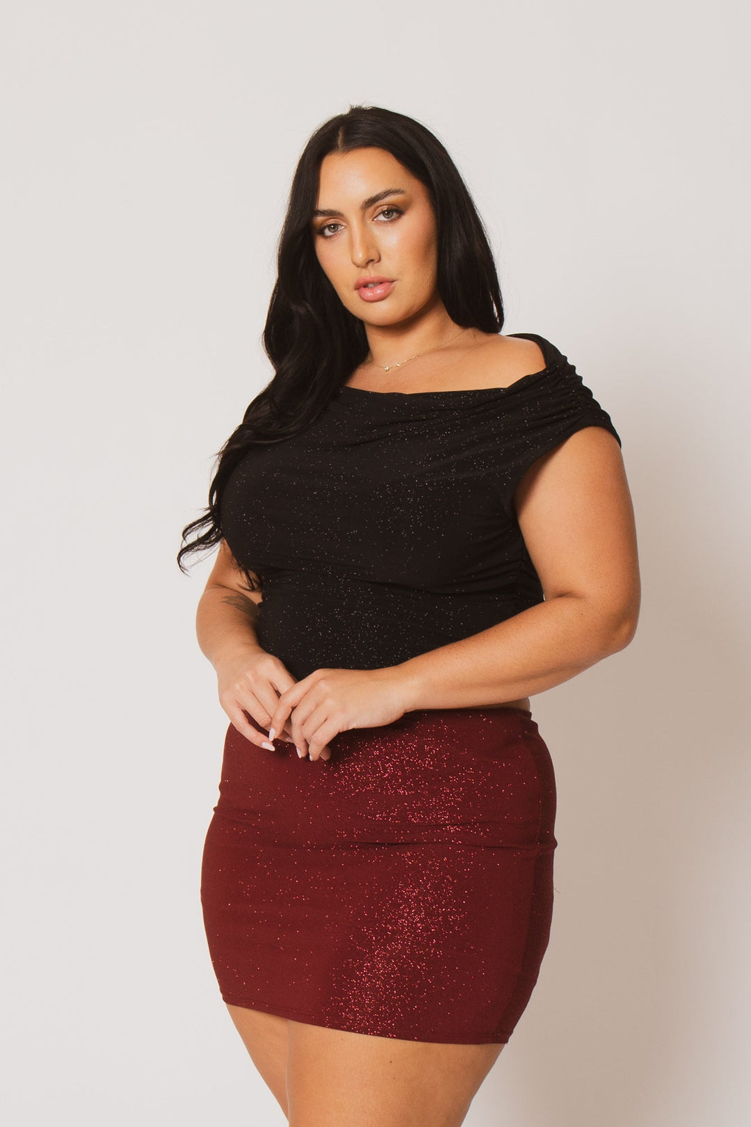 Blue Leopard Bottoms Plus Size Sparkle Nights Skort - Burgundy