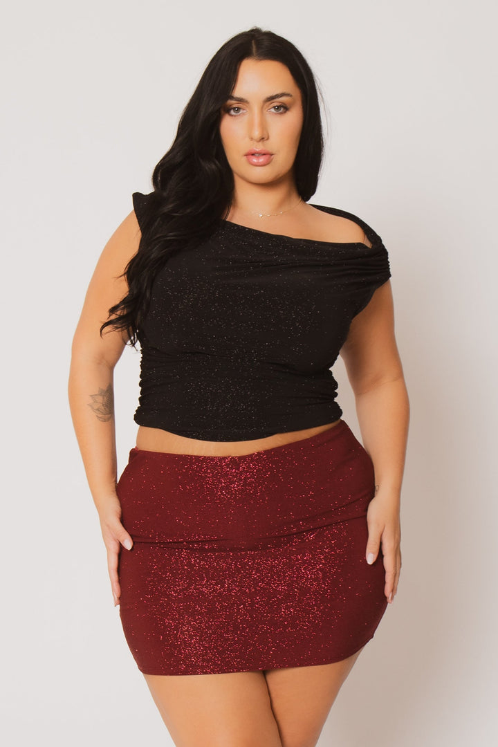 Blue Leopard Bottoms Plus Size Sparkle Nights Skort - Burgundy