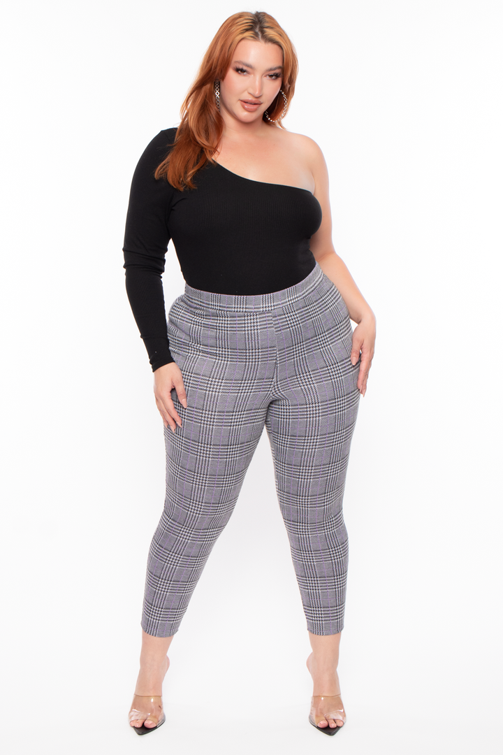 Curvy Sense Bottoms 1X / Lavender Plus Size Stacey Plaid Pants- Lavender