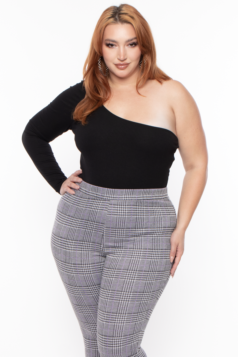 Curvy Sense Bottoms Plus Size Stacey Plaid Pants- Lavender