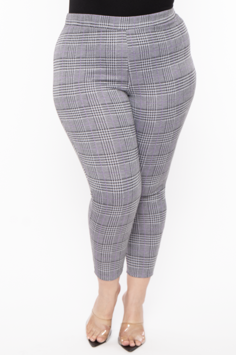 Curvy Sense Bottoms Plus Size Stacey Plaid Pants- Lavender