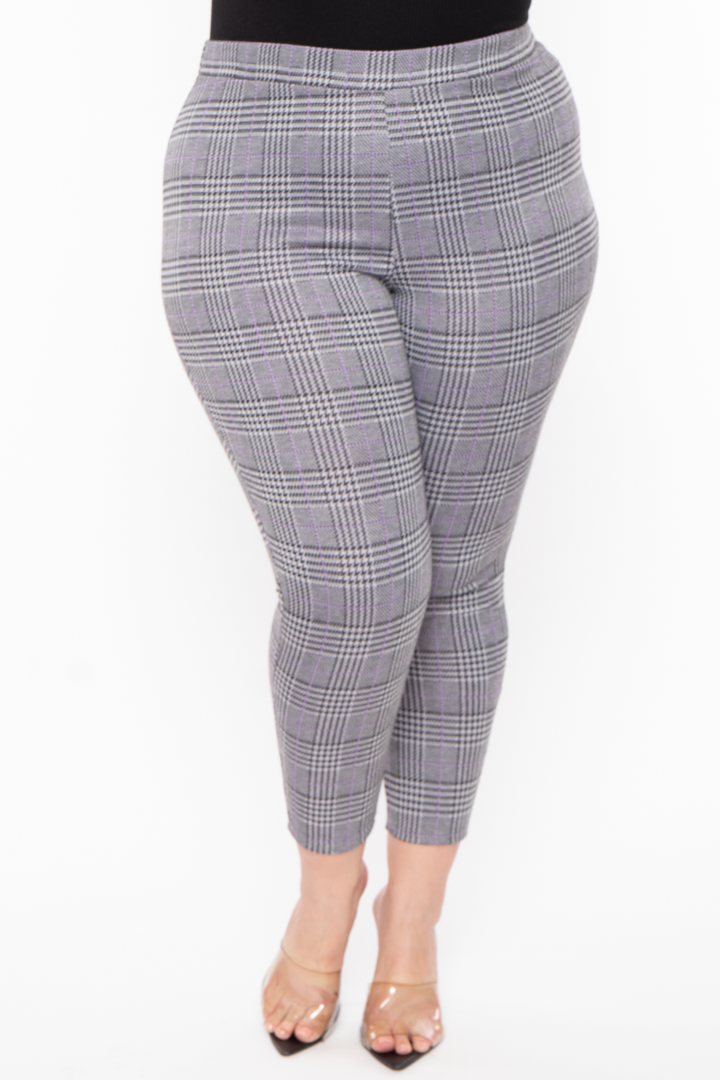 Curvy Sense Bottoms Plus Size Stacey Plaid Pants- Lavender