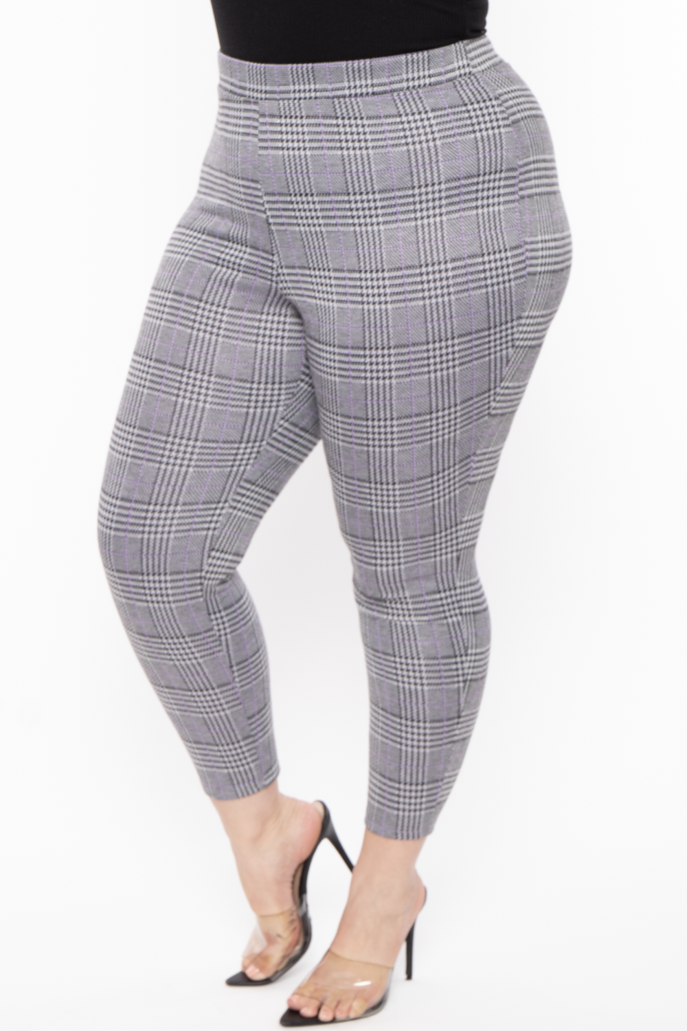 Curvy Sense Bottoms Plus Size Stacey Plaid Pants- Lavender