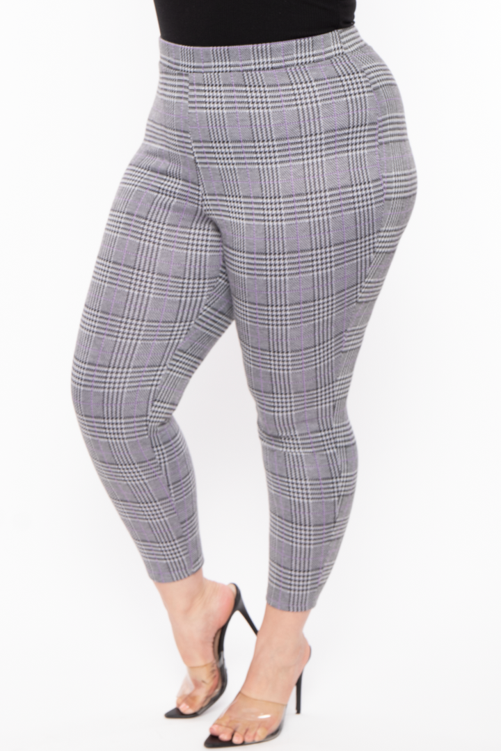 Curvy Sense Bottoms Plus Size Stacey Plaid Pants- Lavender