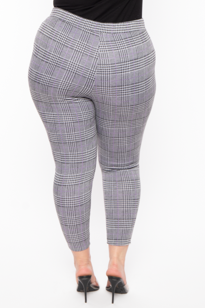 Curvy Sense Bottoms Plus Size Stacey Plaid Pants- Lavender