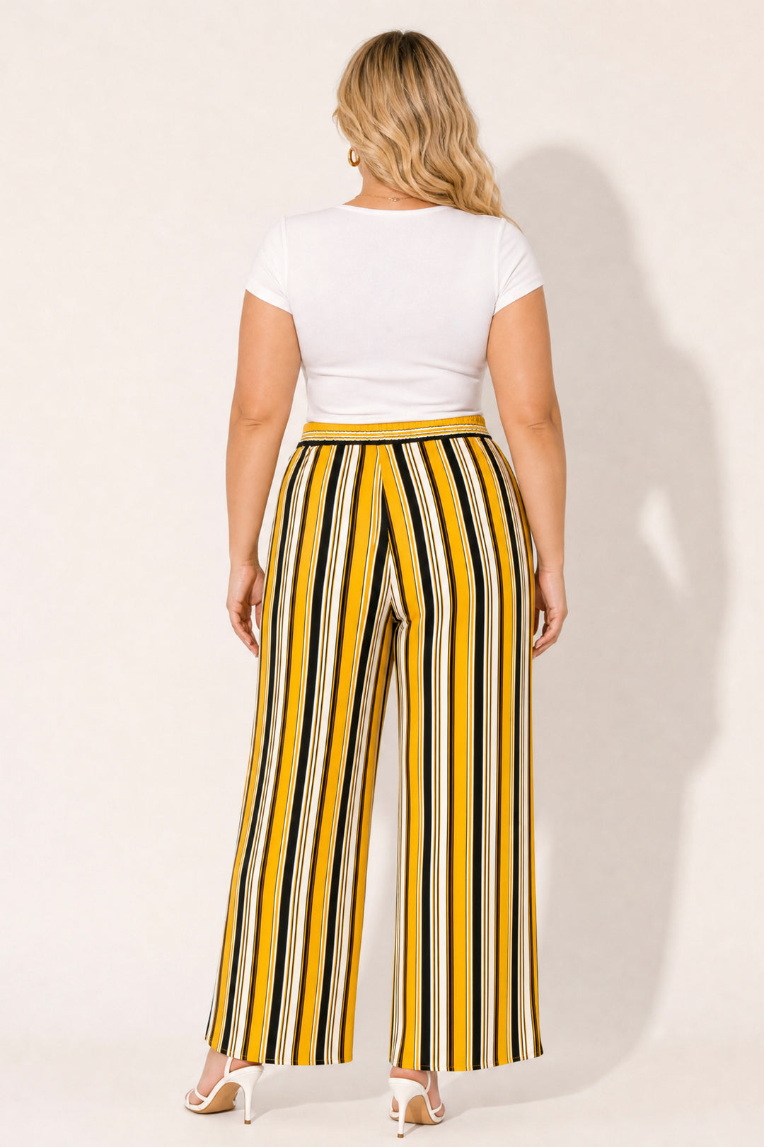 Ambiance Bottoms Plus Size Striped Belted Pants - Mustard