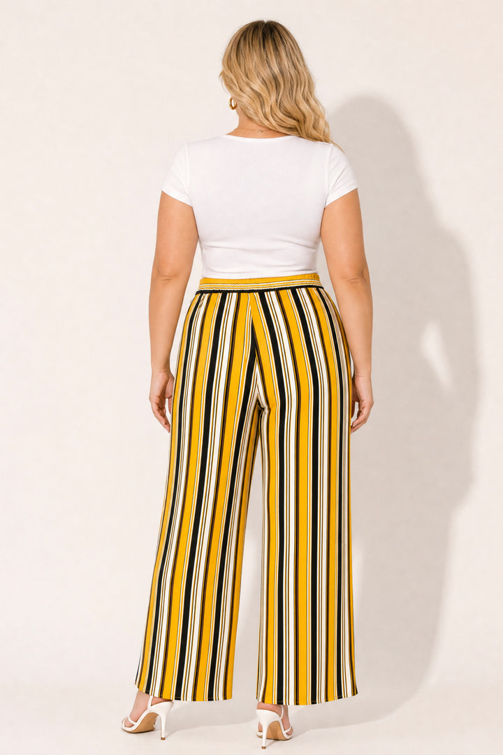 Ambiance Bottoms Plus Size Striped Belted Pants - Mustard
