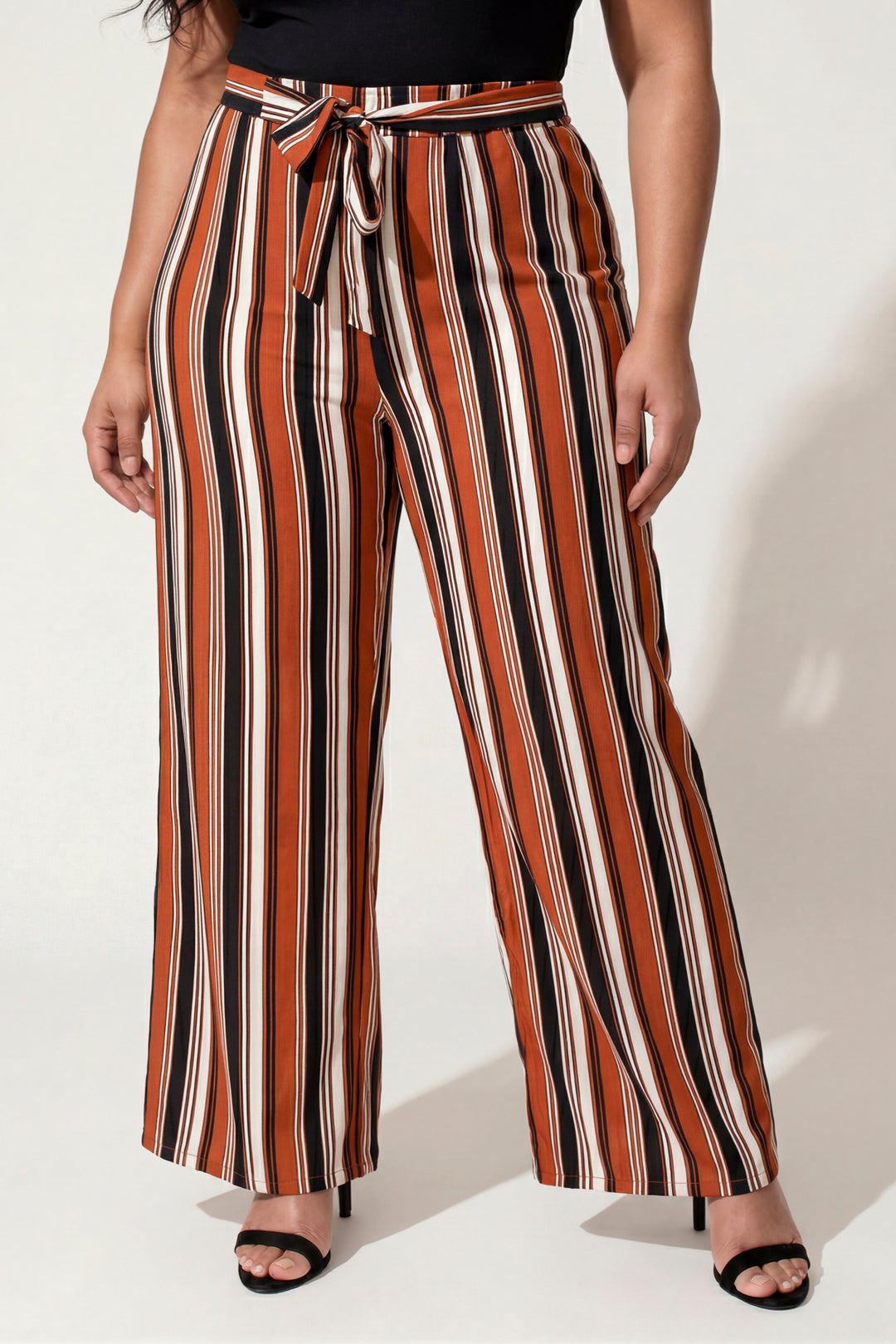 Ambiance Bottoms Plus Size Striped Palazzo Pants - Rust