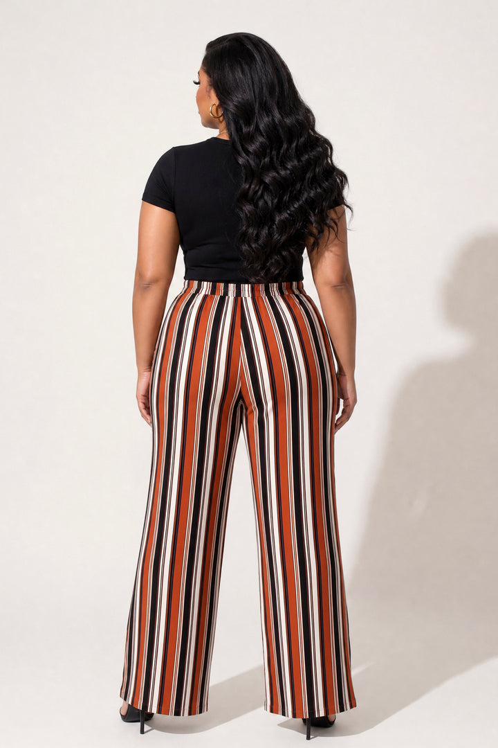 Ambiance Bottoms Plus Size Striped Palazzo Pants - Rust