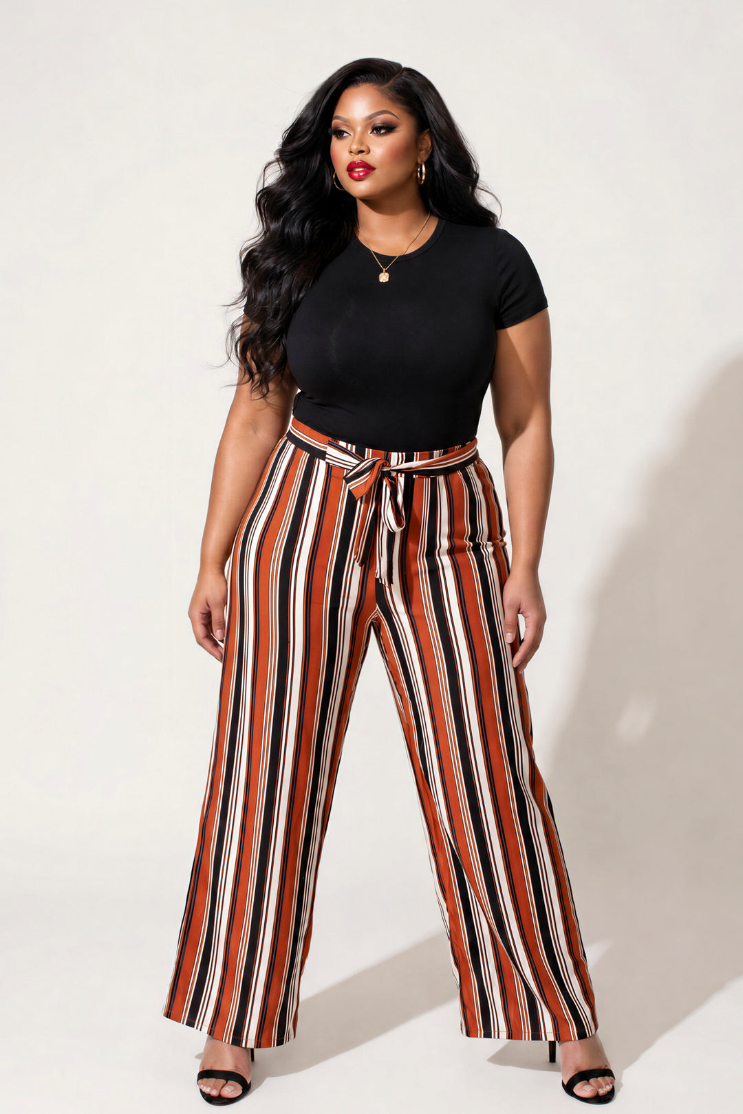 Ambiance Bottoms Plus Size Striped Palazzo Pants - Rust
