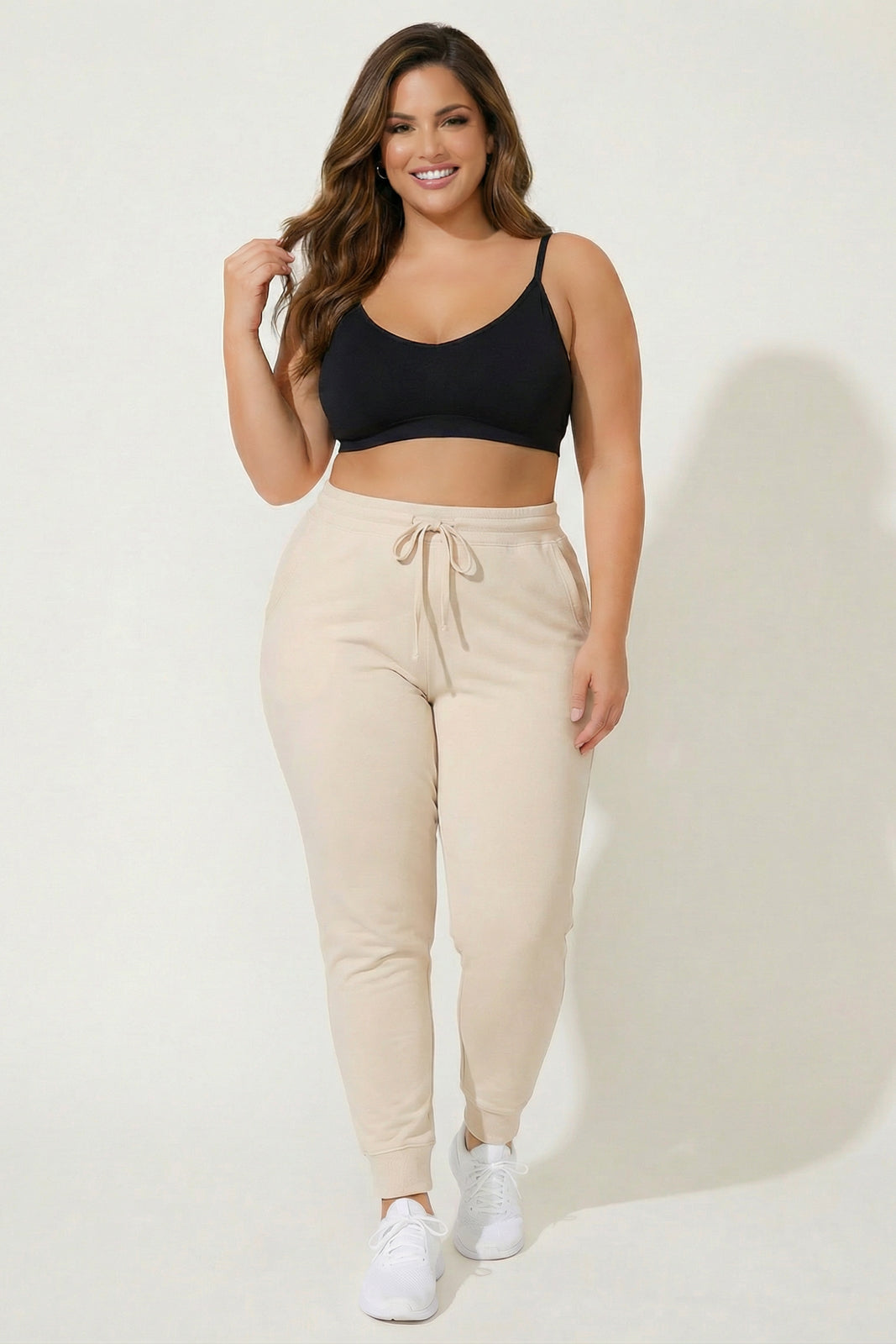 Ambiance Bottoms Plus Size Sweat Jogger - Beige