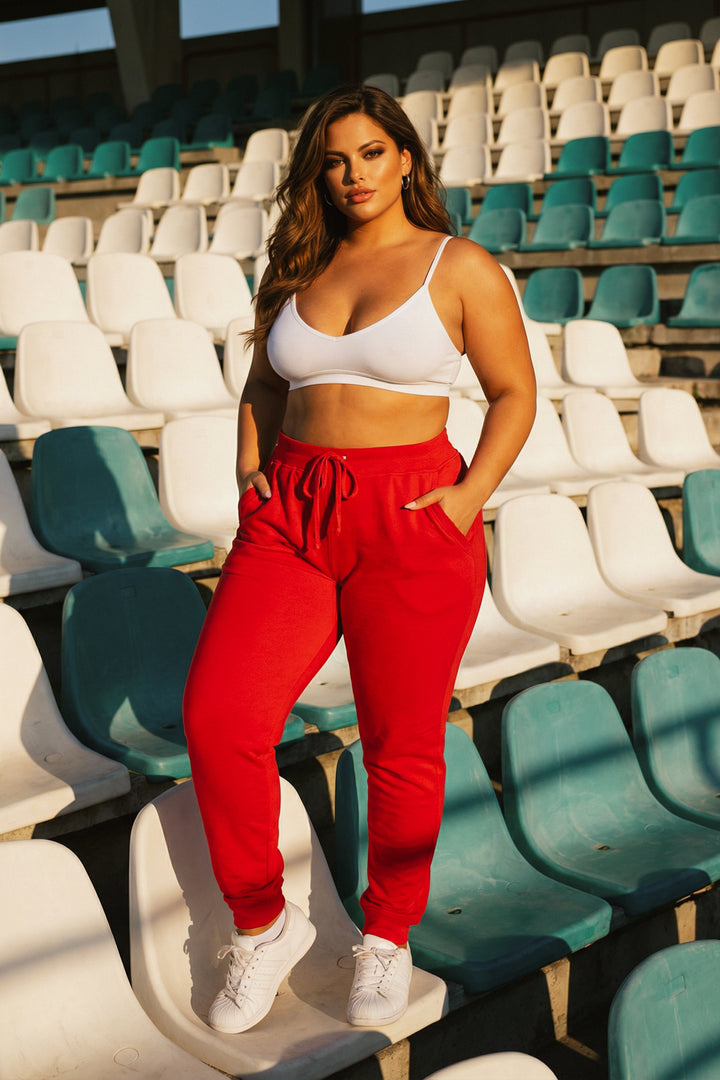 Ambiance Bottoms Plus Size Sweat Jogger - Red