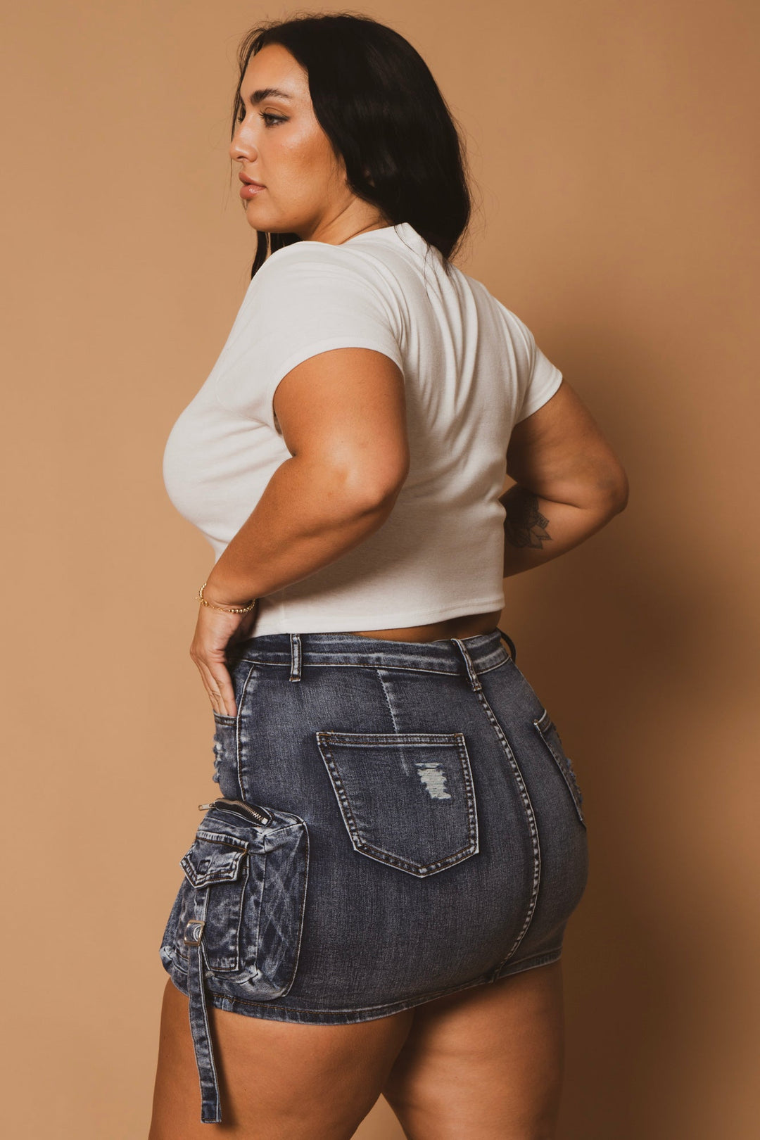 D ROCK Bottoms Plus Size Urban Edge Skirt- Dark Wash