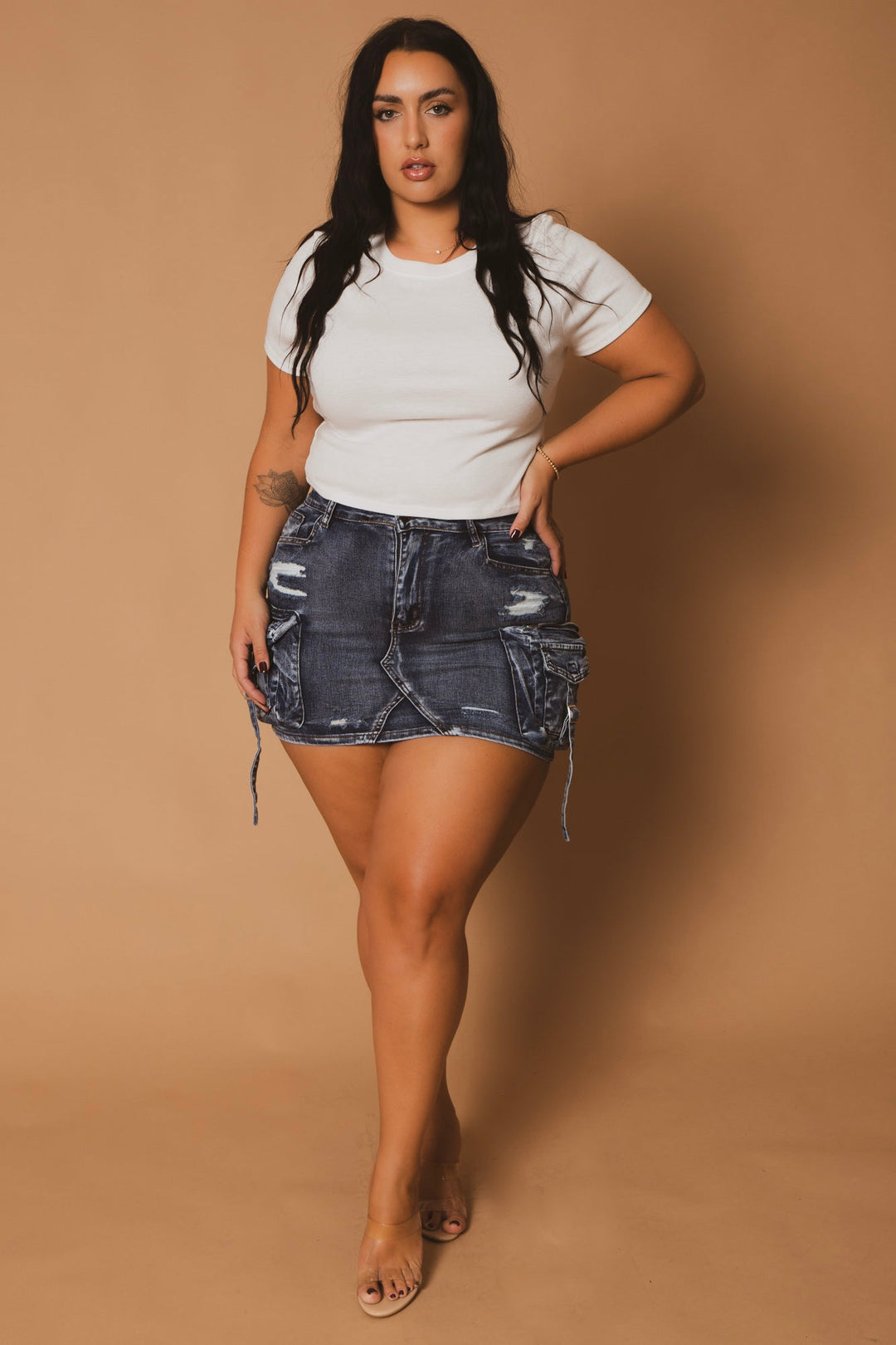 D ROCK Bottoms Plus Size Urban Edge Skirt- Dark Wash