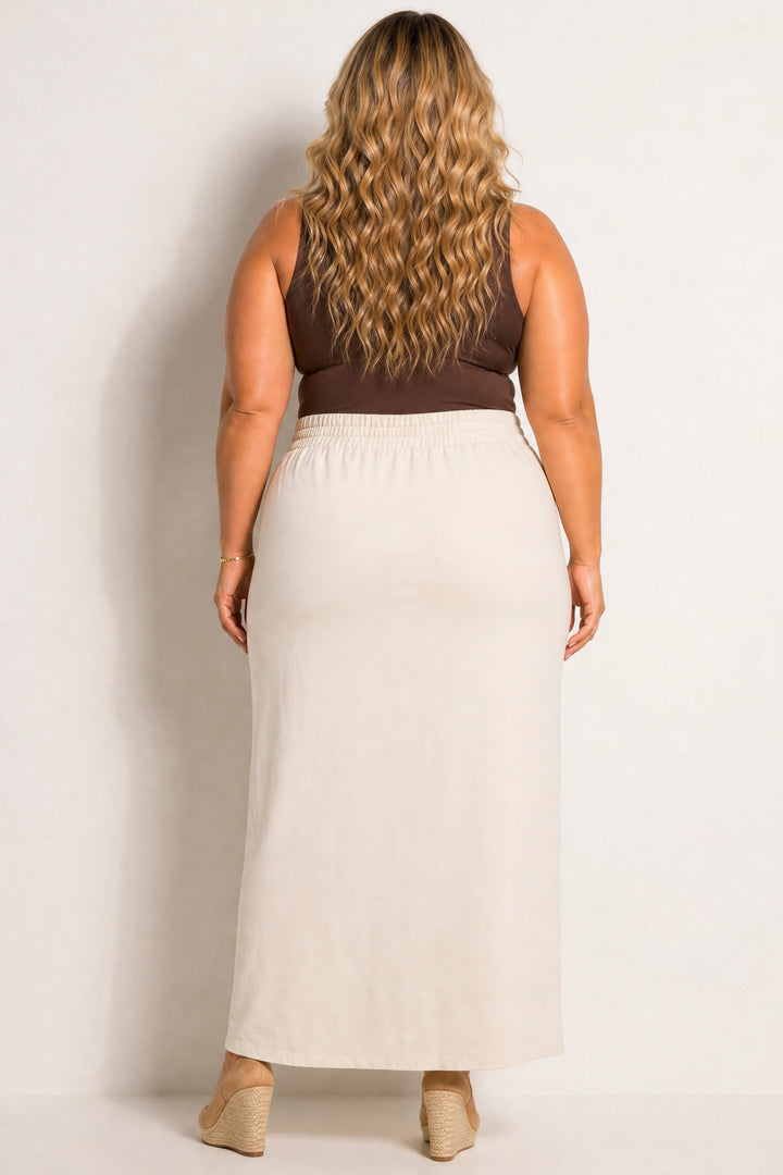 K TOO Bottoms Plus Size Utility Luxe Cargo Maxi Skirt - Cream