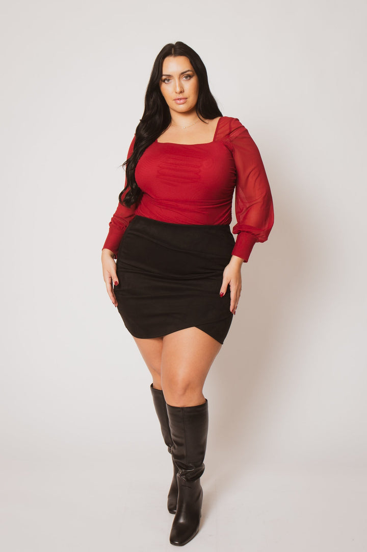 Blue Leopard Bottoms Plus Size Velvet Curve Mini Skirt - Black