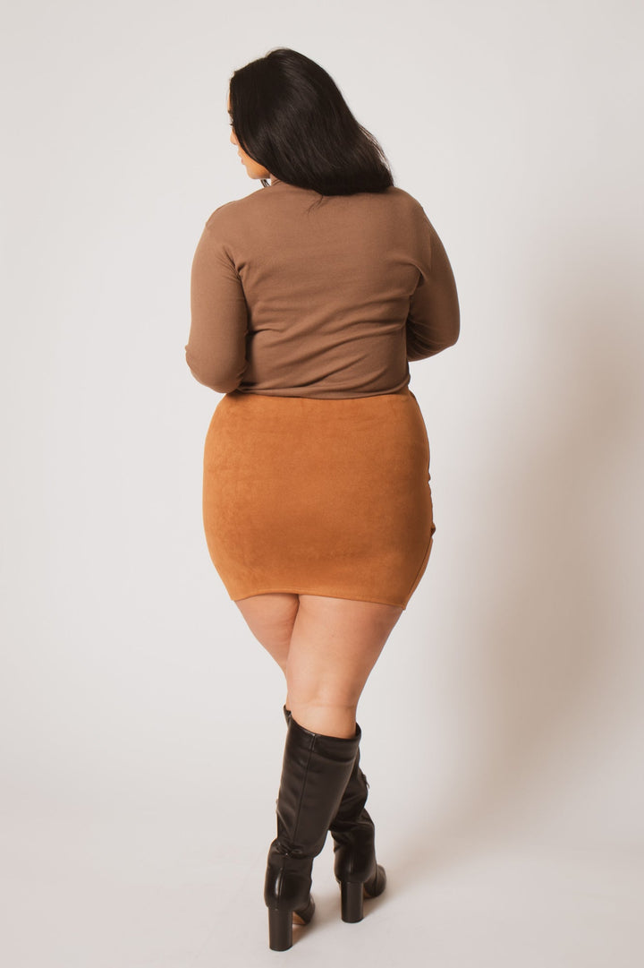 Blue Leopard Bottoms Plus Size Velvet Curve Mini Skirt - Camel