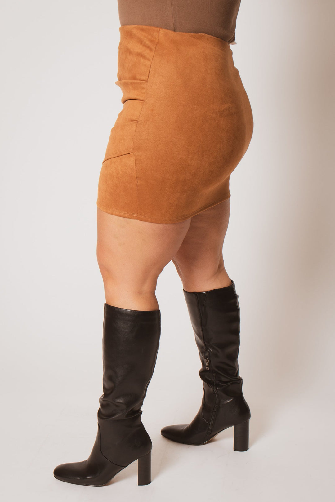 Blue Leopard Bottoms Plus Size Velvet Curve Mini Skirt - Camel