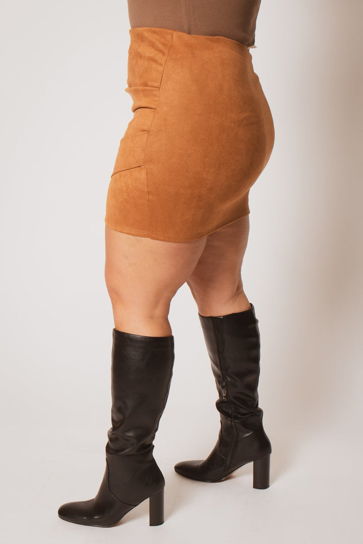 Blue Leopard Bottoms Plus Size Velvet Curve Mini Skirt - Camel