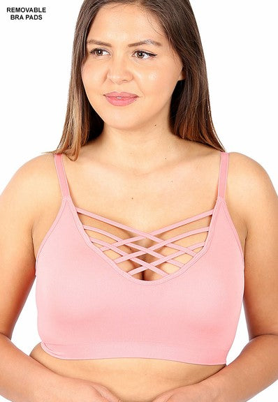 Zenana Bralettes And Bodysuits 1X/2X / Pink Plus Size Caged Bralette - Pink