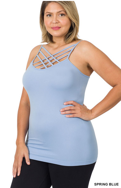 Zenana Bralettes And Bodysuits Plus Size Caged Cami - Blue