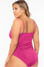 Bluebell Bralettes And Bodysuits Plus Size Cassandra Cut Out Lace Bodysuit - Fuchsia