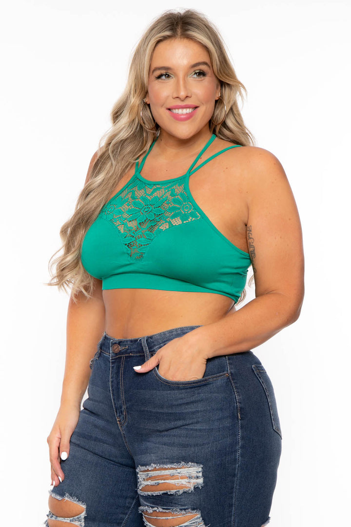 Zenana Bralettes And Bodysuits Plus Size Lace Trim Bralette - Green
