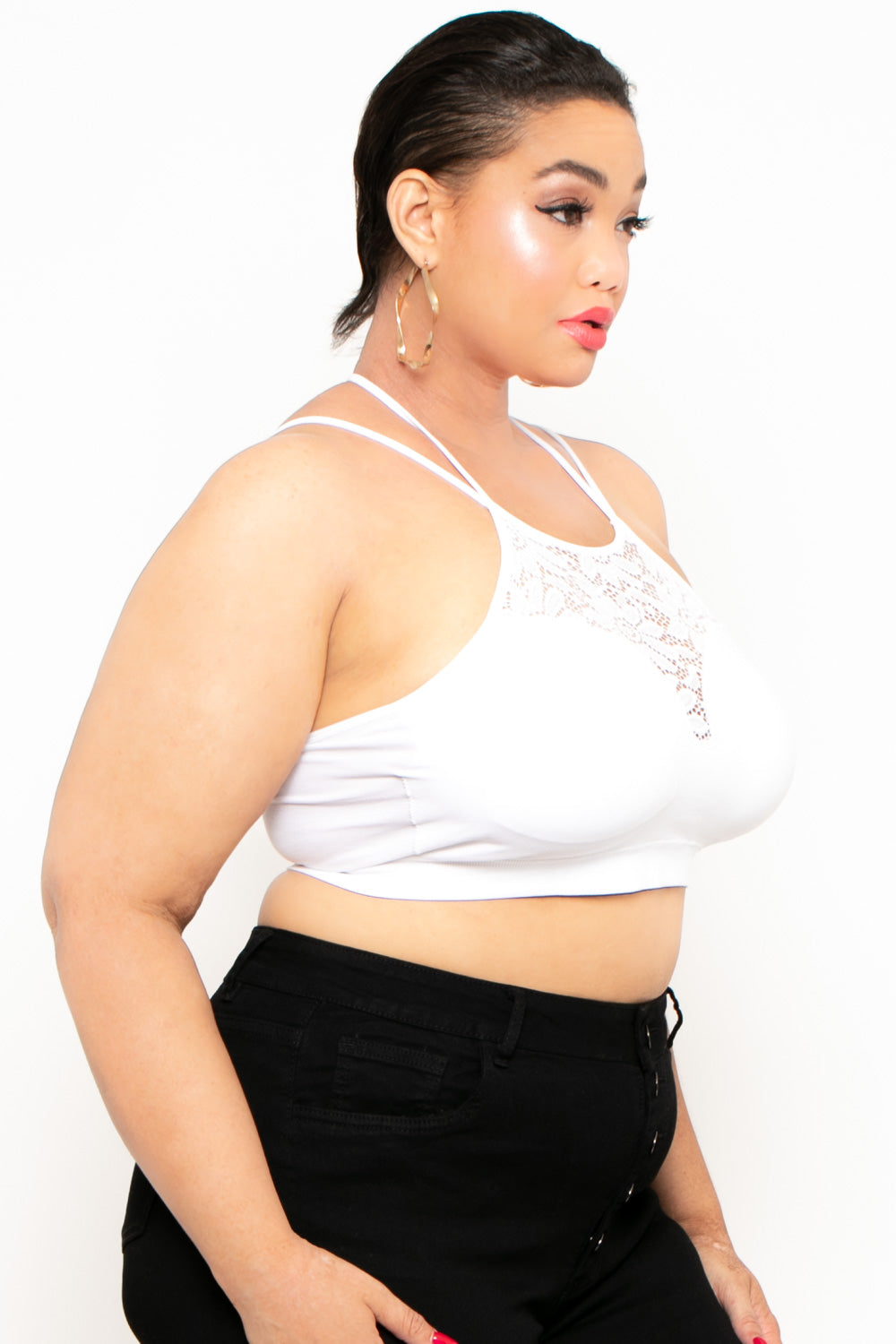 Zenana Bralettes And Bodysuits Plus Size Lace Trim Bralette - White