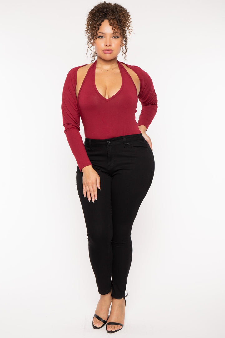 Ambiance Bralettes And Bodysuits Plus Size Mei Bodysuit & Shrug -Burgundy