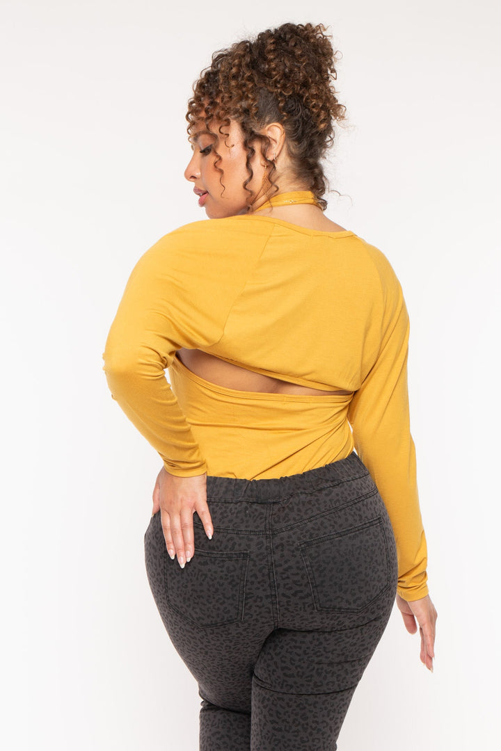 Ambiance Bralettes And Bodysuits Plus Size Mei Bodysuit & Shrug -Mustard