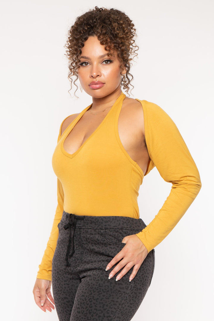 Ambiance Bralettes And Bodysuits Plus Size Mei Bodysuit & Shrug -Mustard