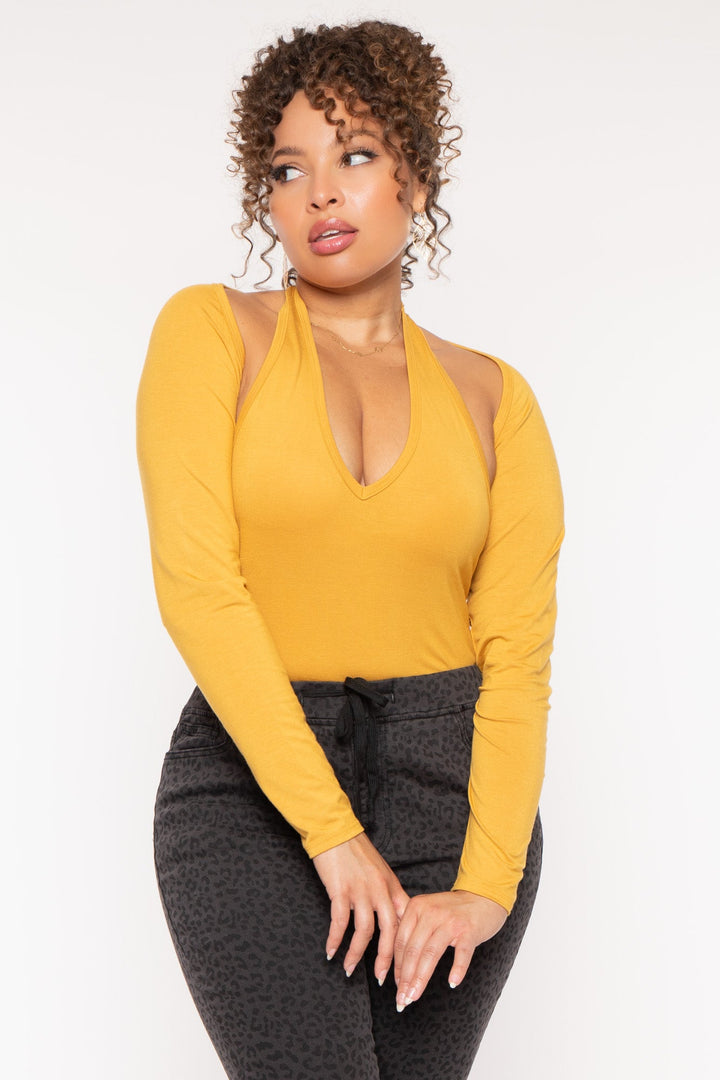 Ambiance Bralettes And Bodysuits Plus Size Mei Bodysuit & Shrug -Mustard