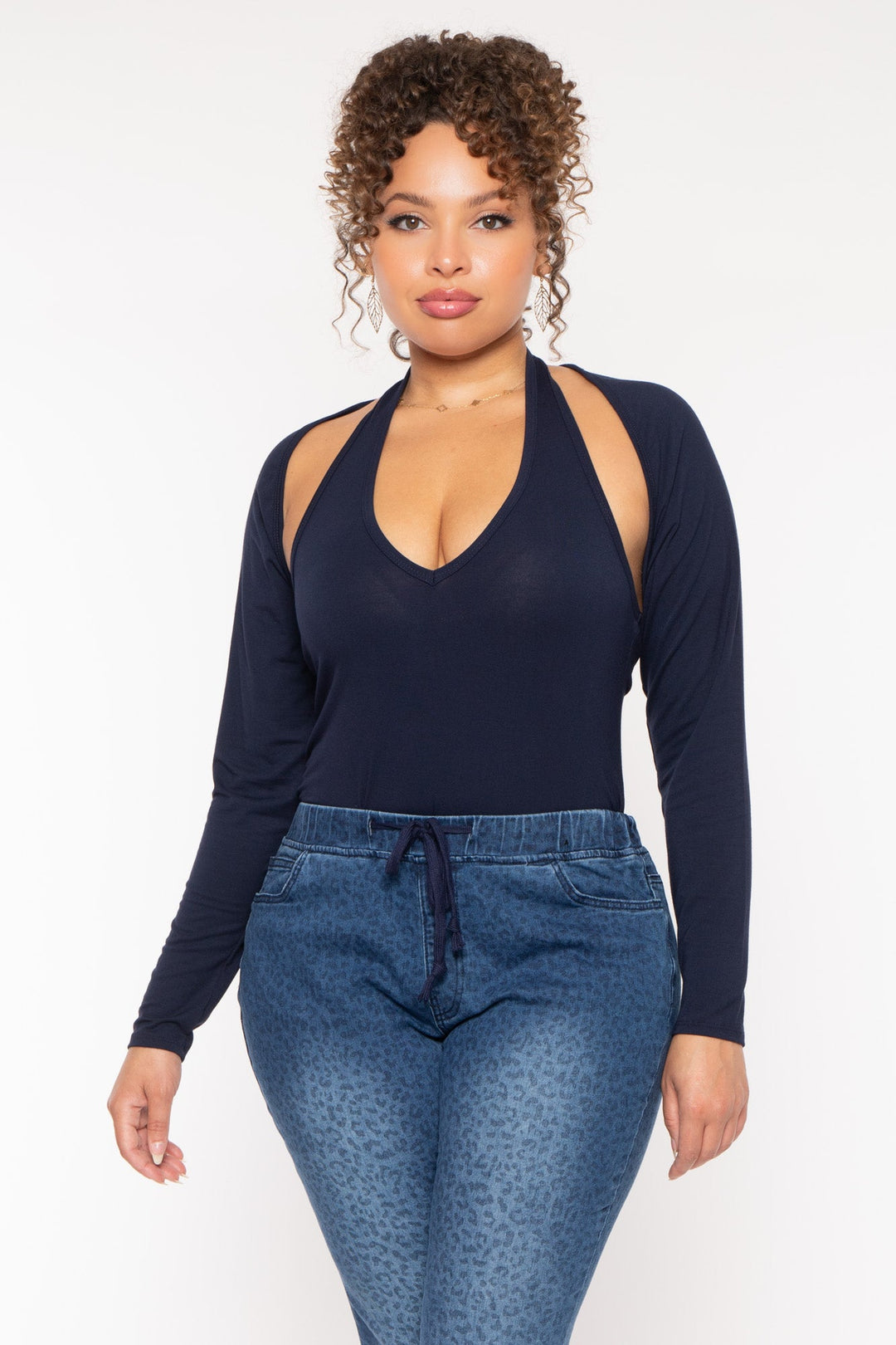 Ambiance Bralettes And Bodysuits Plus Size Mei Bodysuit & Shrug -Navy