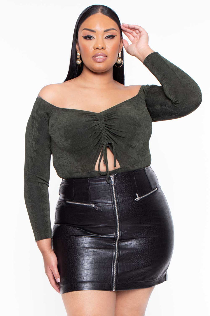 Curvy Sense Bralettes And Bodysuits Plus Size Miyuki Slinky Bodysuit - Olive