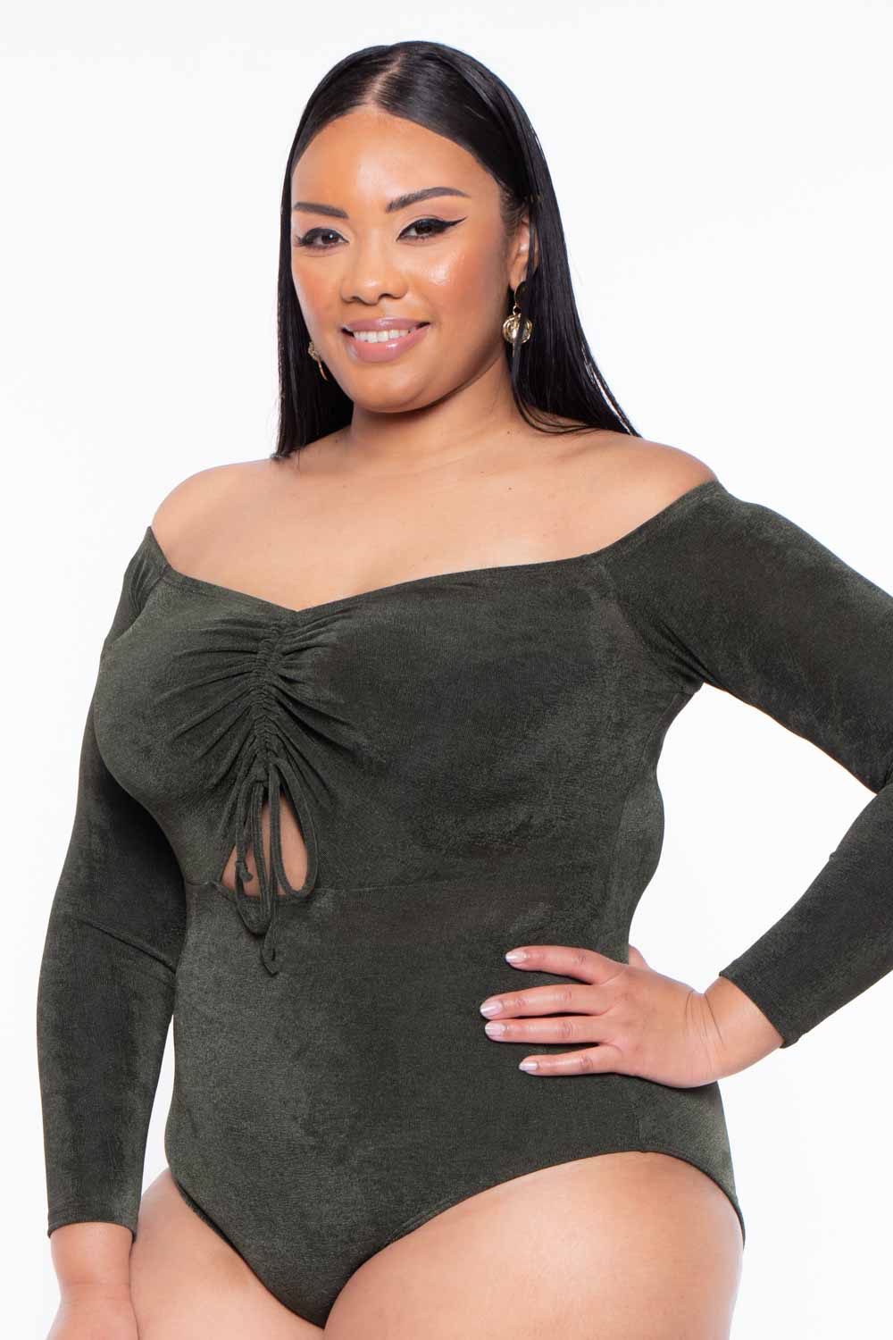 Curvy Sense Bralettes And Bodysuits Plus Size Miyuki Slinky Bodysuit - Olive