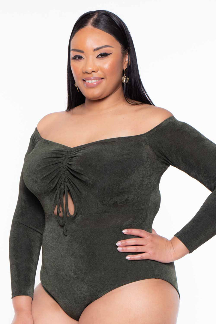 Curvy Sense Bralettes And Bodysuits Plus Size Miyuki Slinky Bodysuit - Olive