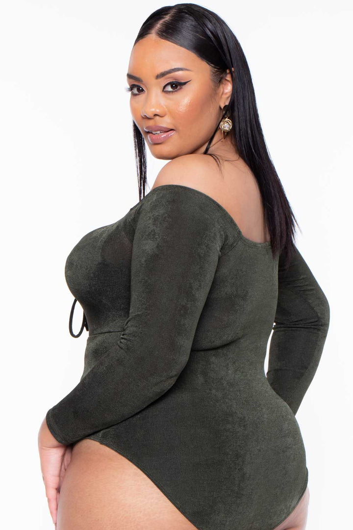 Curvy Sense Bralettes And Bodysuits Plus Size Miyuki Slinky Bodysuit - Olive