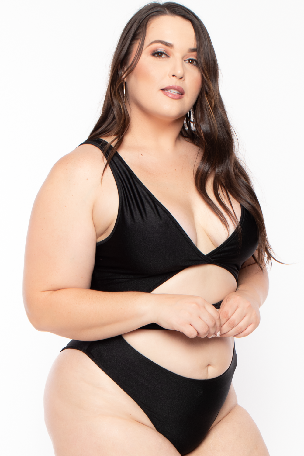 Curvy Sense Bralettes And Bodysuits Plus Size Silvana Plunge Lace-up One-piece Bodysuit - Black