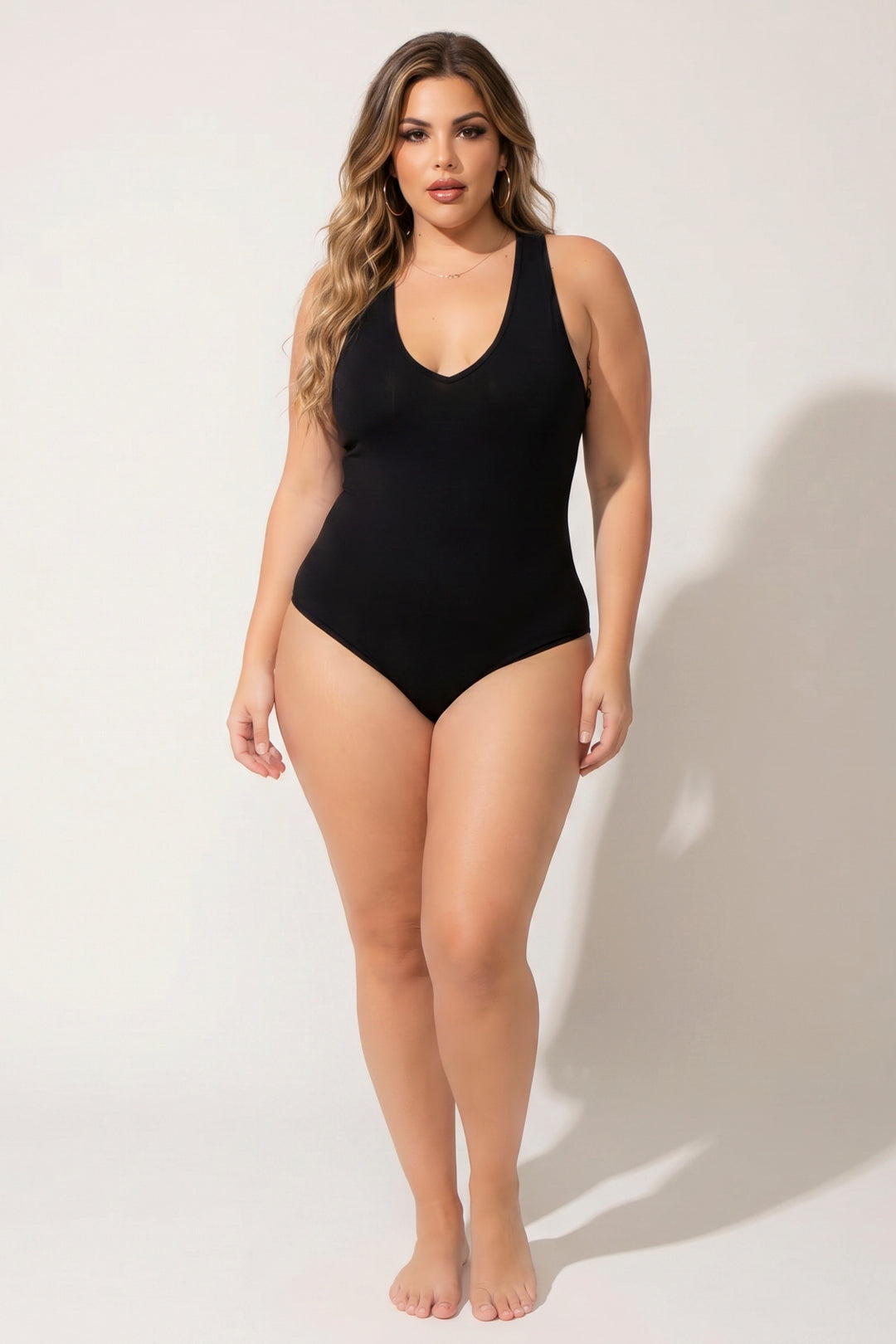 Ambiance Bralettes And Bodysuits Plus Size V-Neck Bodysuit - Black