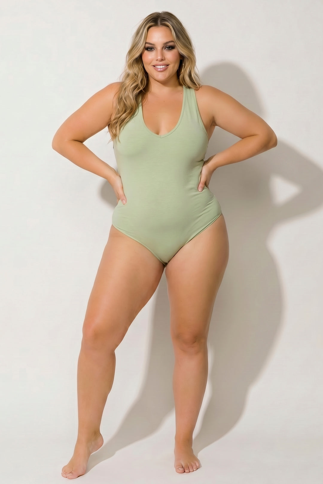 Ambiance Bralettes And Bodysuits Plus Size V-Neck Bodysuit - Sage
