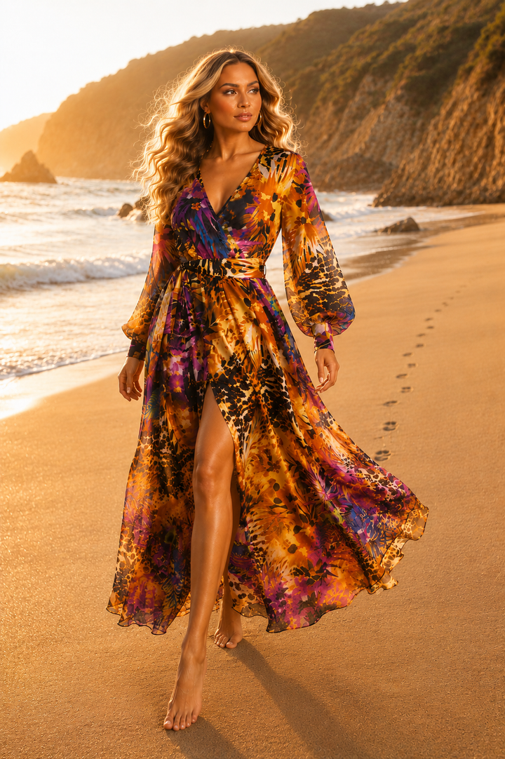 Spy Zone Dresses Amaris Floral Maxi Dress - Gold