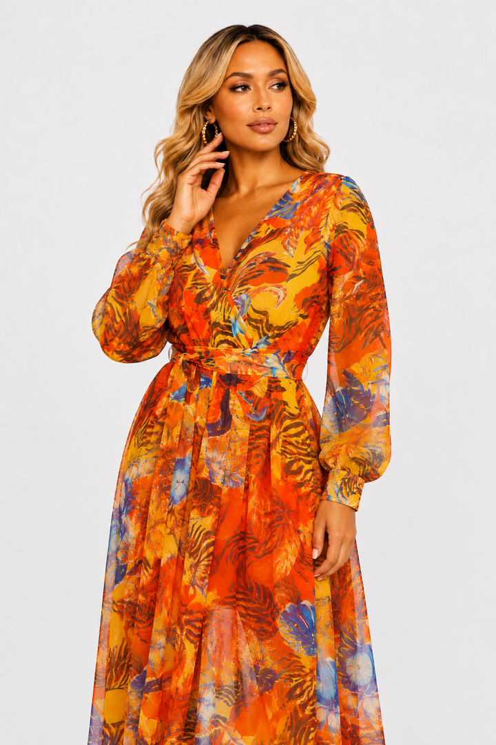 Spy Zone Dresses Amaris Floral Maxi Dress - Orange