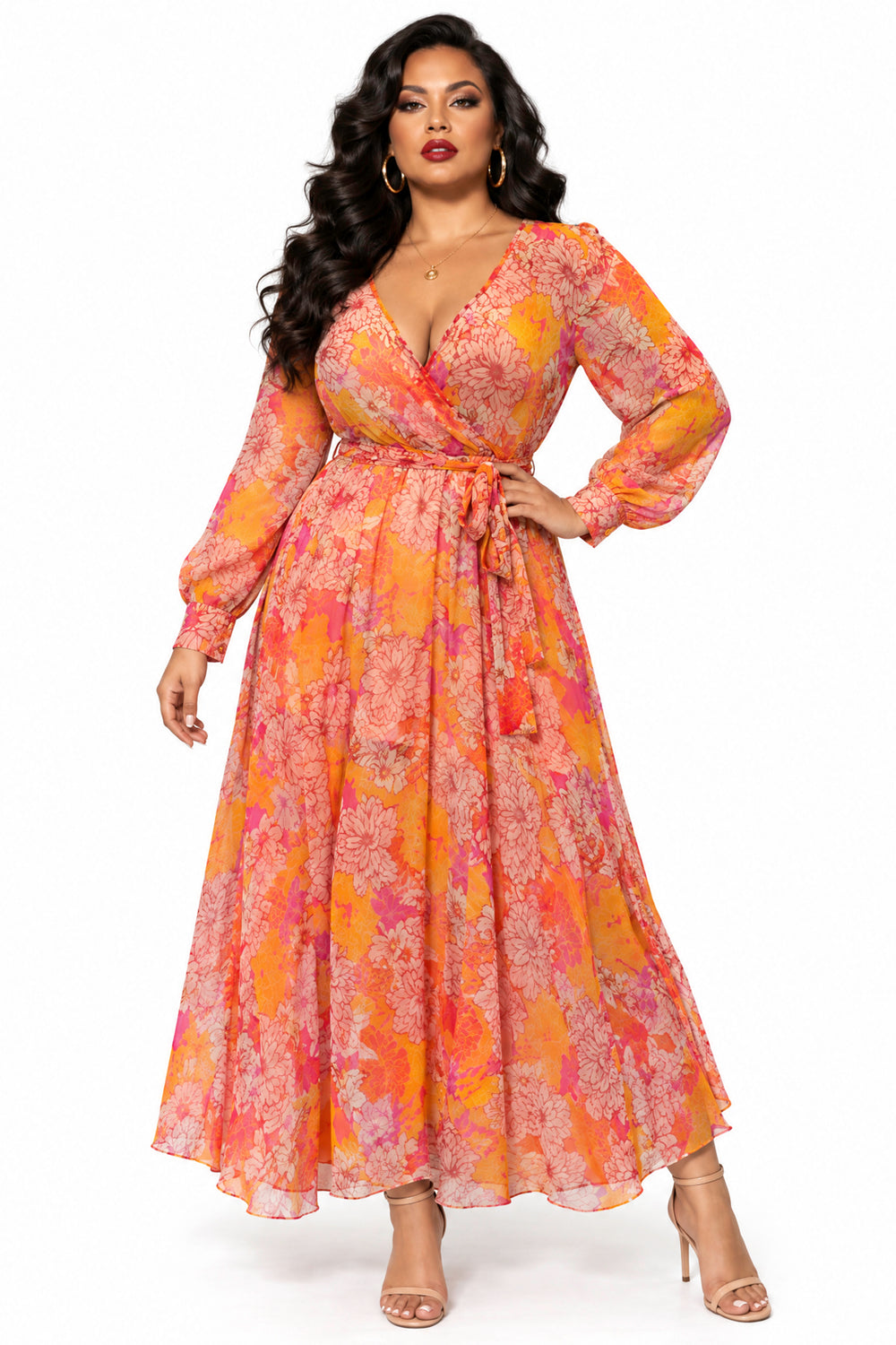 Spy Zone Dresses Aurelia Sunset Dahlia Maxi Dress - Orange