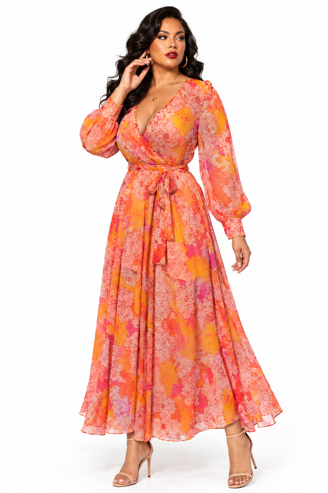 Spy Zone Dresses Aurelia Sunset Dahlia Maxi Dress - Orange