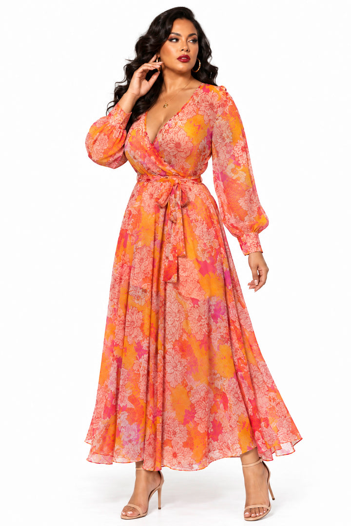 Spy Zone Dresses Aurelia Sunset Dahlia Maxi Dress - Orange